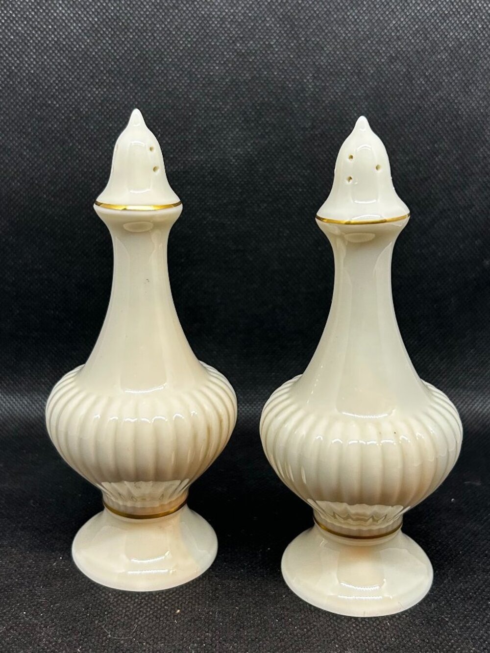 Vintage Lenox Essex salt and pepper shakers with gold trim